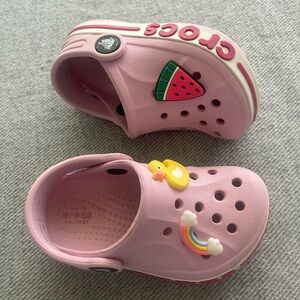 CROCS Kids Size 6C Light Pink Clogs with Fun Charms